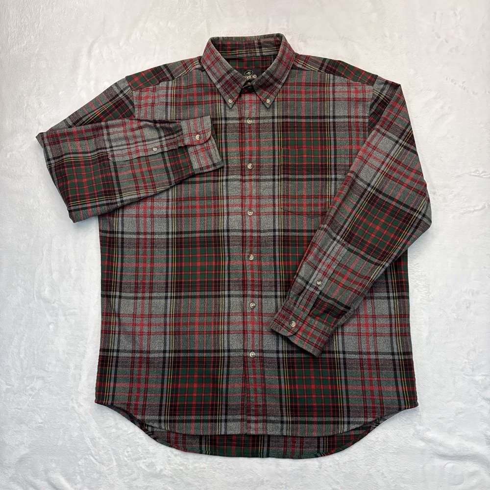 RedHead Mens L Flannel Shirt Green Red Tartan Plaid Cabincore Lumberjack Style
